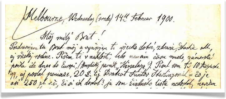 Dopis z Melbourn, 14.2.1900